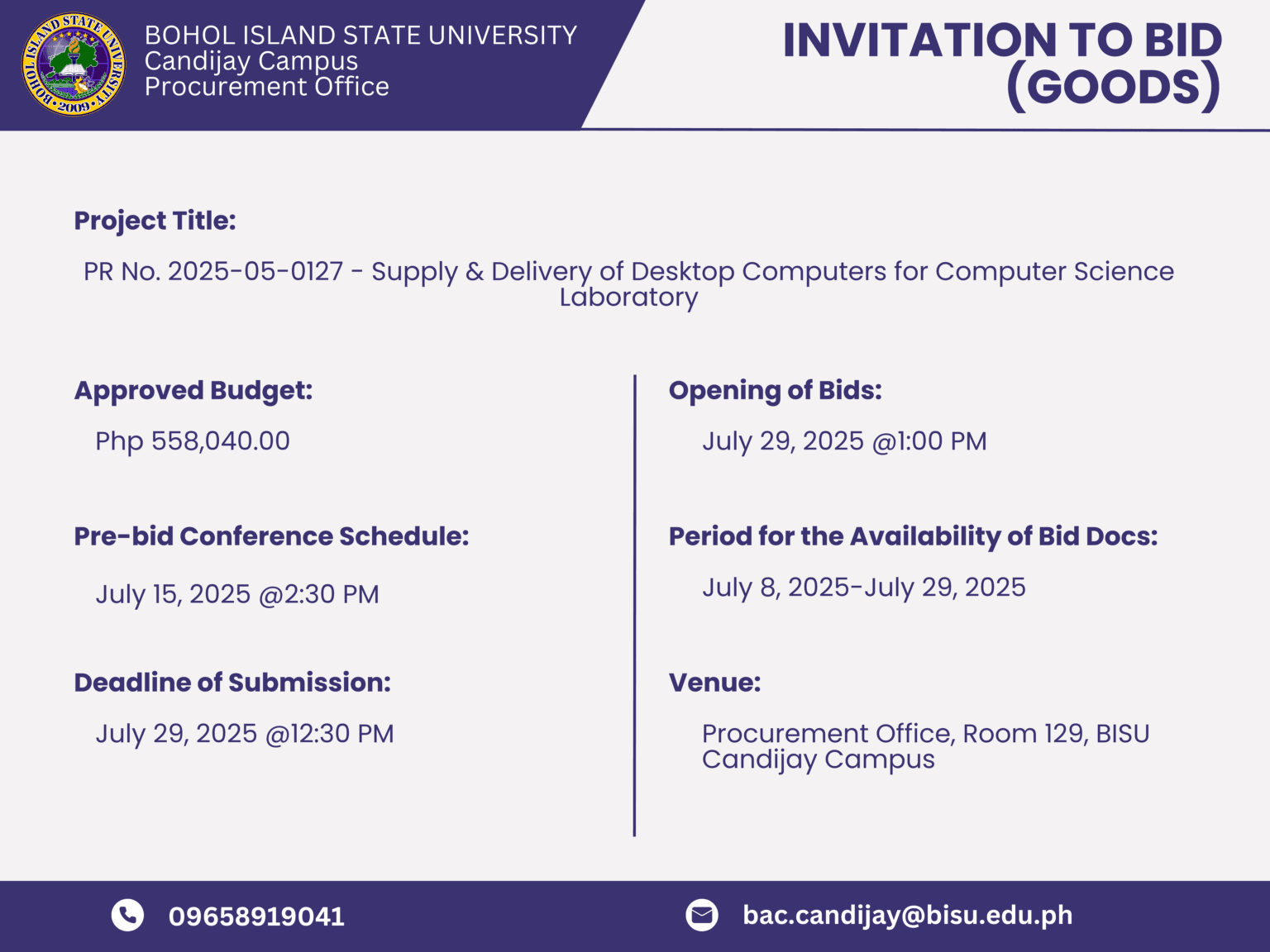 NEW PROCUREMENT OPPORTUNITIES – INVITATION TO BID (GOODS) – photo 1