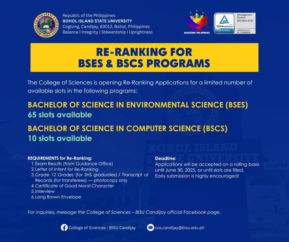 RE-RANKING FOR BSES & BSCS PROGRAMS